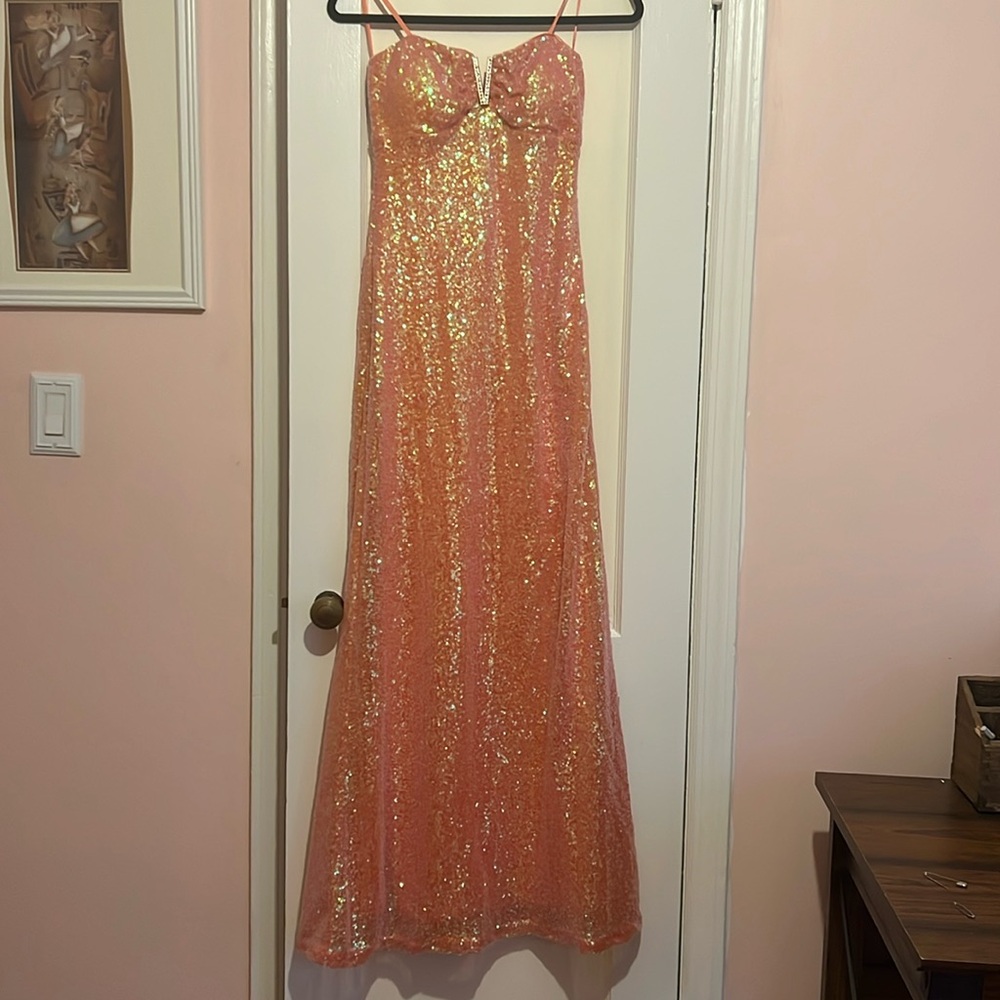 Stunning Sequin Coral Strapless Gown - Lily Rose - Medium